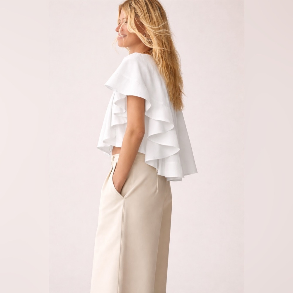 Maeve Anthropologie White Ruffled Swing Blouse, Size XS - Picture 3 of 12